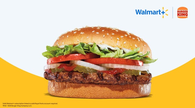 From August 5, 2025 to August 11, 2025, Royal Perks and Walmart+ members can enjoy a free Whopper every day with a $1 purchase. Guests can redeem the deal through the BK App, bk.com, and in stores with their 6-digit code.