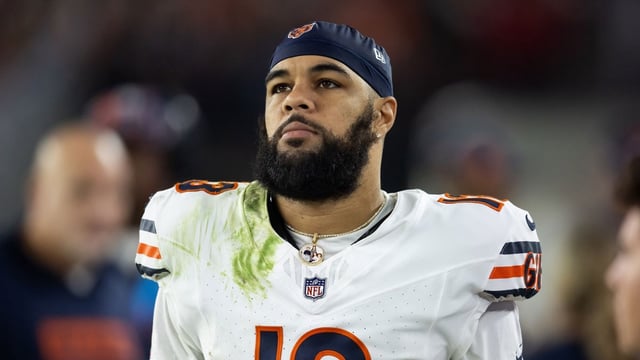 Nov 3, 2024; Glendale, Arizona, USA; Chicago Bears wide receiver Keenan Allen (13) against the Arizona Cardinals at State Farm Stadium. Mandatory Credit: Mark J. Rebilas-Imagn Images
