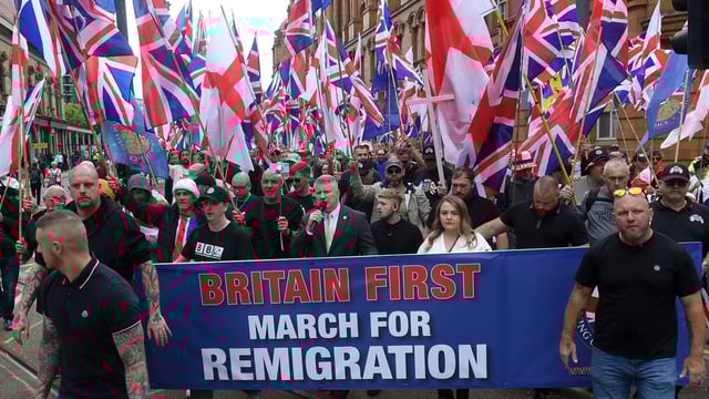 Hard right political party Britain First leads an anti-immigration march in Manchester