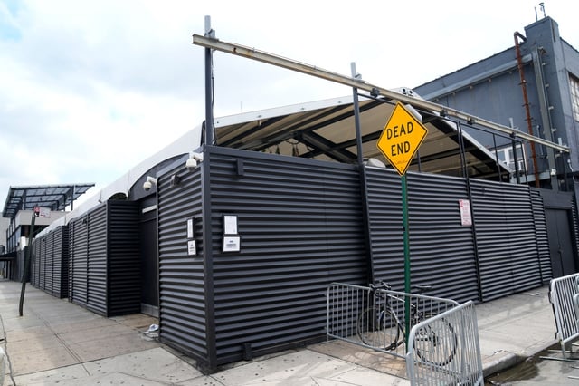 A general view of the Avant Gardner complex that houses the Brooklyn Mirage concert space is seen from the surrounding streets, Wednesday, Aug. 16, 2023, in New York. (AP Photo/John Minchillo)