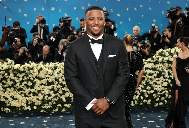 Saquon Barkley attends the 2025 Met Gala Celebrating &#34;Superfine: Tailoring Black Style&#34; at Metropolitan Museum of Art on May 05, 2025 in New York City.  (Photo by Jamie McCarthy/Getty Images)