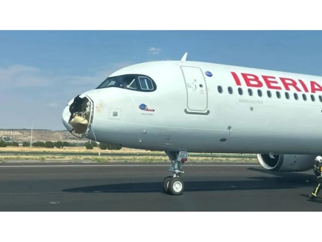 El vuelo 579 de Iberia partió de Madrid a las 18.30 y minutos después solicitó permiso para un aterrizaje de emergencia tras impactar con un ave.