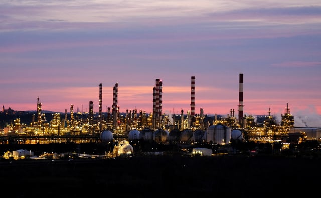 Repsol oil refinery complex is seen during the sunset near Tarragona, Spain February 13, 2025. REUTERS/Nacho Doce/File Photo