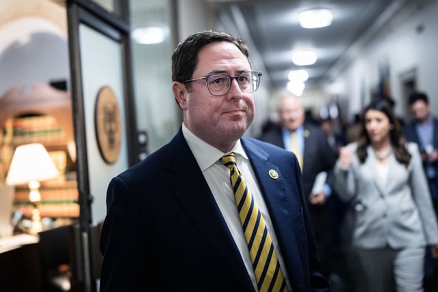 Rep. Mike Flood leaves a meeting in Longworth Building in Washington, DC on October 24, 2023.