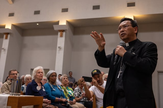 San Diego Bishop Michael Pham speaks about a pilot program called Faithful Accompaniment in Trust &amp; Hope at the San Diego Pastoral Center on Monday, Aug. 4, 2025 in San Diego, California. The interfaith program will have volunteers join refugees and asylum seekers during court hearings.    (Ana Ramirez / The San Diego Union-Tribune)