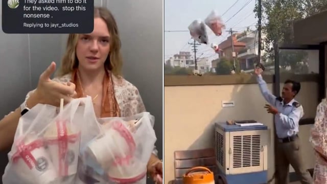 A tourist in India was asked to throw her trash over the building wall