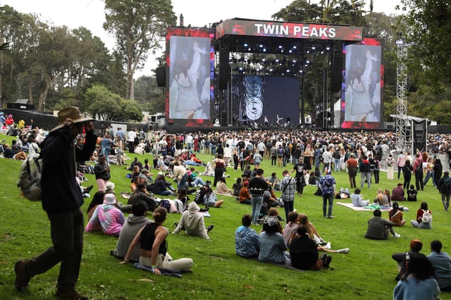 Fans gather at the Twin Peaks Stage during the first day of Outside Lands Music Festival in San Francisco on Aug. 9, 2024.