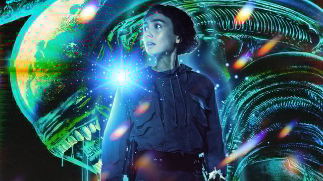 A photo illustration of Sydney Chandler as Wendy on Alien: Earth.