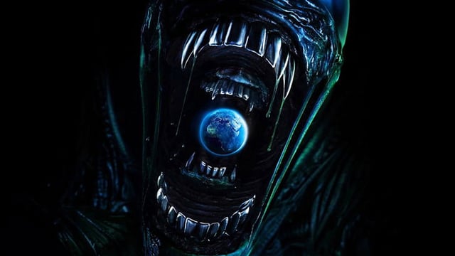 Alien: Earth poster of a Xenomorph with the earth in its mouth