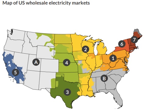 Map of US wholesale electricity markets. Image: ACP