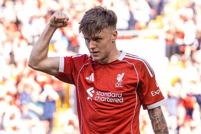 LIVERPOOL, ENGLAND - Monday, August 4, 2025: Liverpool's Ben Doak celebrates after scoring the third goal during a pre-season friendly match between Liverpool FC and Athletic Bilbao at Anfield. (Photo by David Rawcliffe/Propaganda)