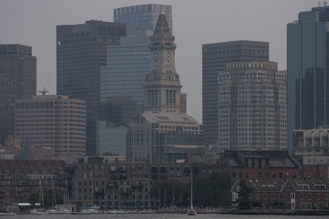 Haze of smoke from Canadian wildfires fills the skyline in Boston, Massachusetts, United States on August 4, 2025.