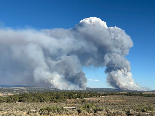 A view of both the Lee and Grease fires burning outside of Meeker, Colorado on Aug. 3, 2025. (Photo courtesy of James Michels with the Bureau of Land Management)