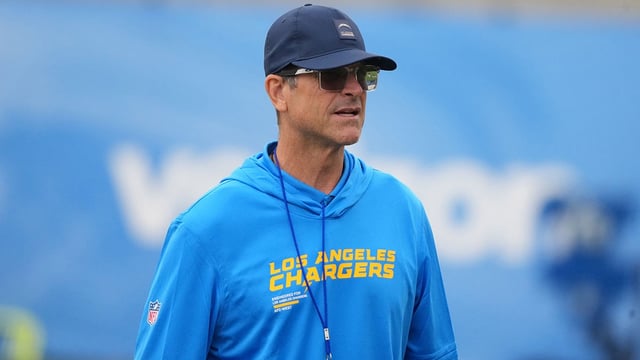 Los Angeles Chargers coach Jim Harbaugh at training camp at The Bolt. Mandatory Credit: Kirby Lee-Imagn Images