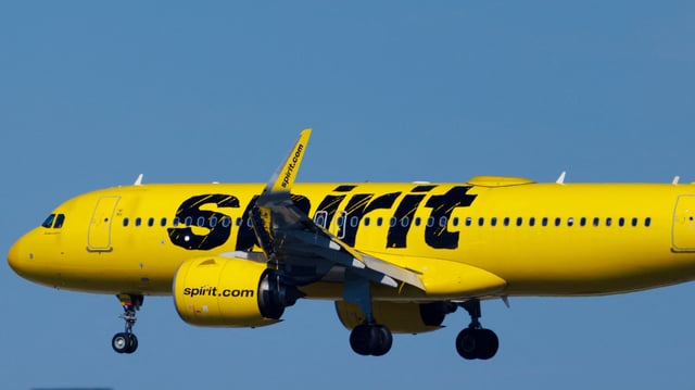 A Spirit commercial airliner prepares to land at San Diego International Airport in San Diego, California, U.S., January 18, 2024.   REUTERS/Mike Blake