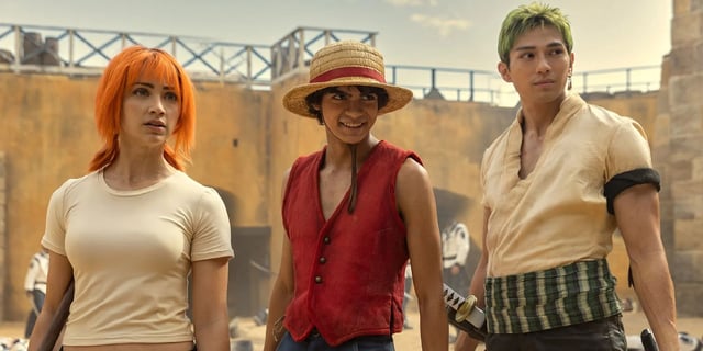 Emily Rudd, Iñaki Godoy, and Mackenyu Arata in One Piece