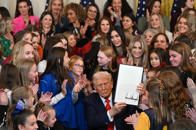 President Trump signed the executive order, called “Keeping Men Out of Women’s Sports”. (ANDREW CABALLERO-REYNOLDS/AFP via Getty Images)