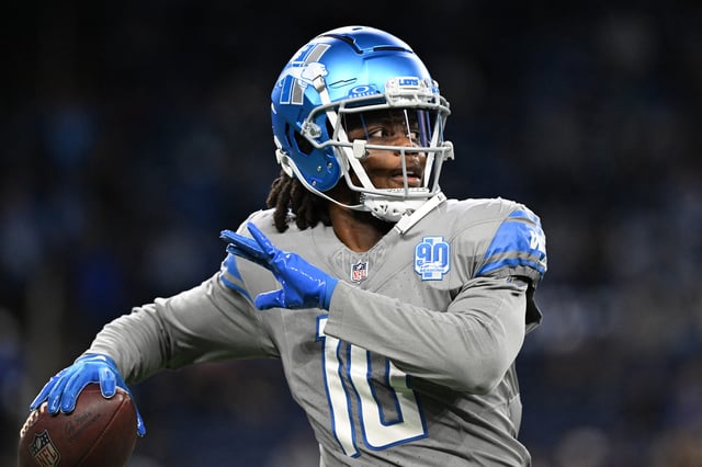 ; Detroit, Michigan, USA; Detroit Lions quarterback Teddy Bridgewater (10) throws a pass during warmups before the game against the Las Vegas Raiders at Ford Field. Mandatory Credit: Lon Horwedel-USA TODAY Sports/ File Photo