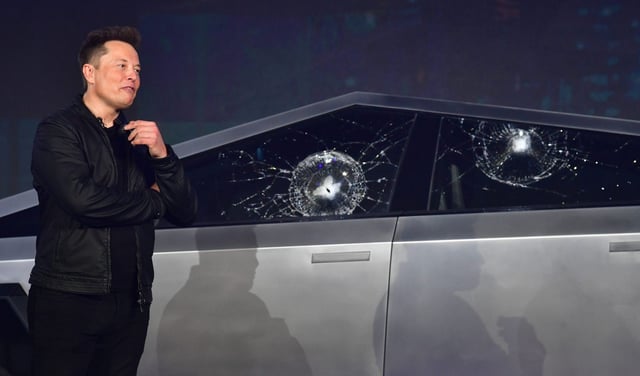 Tesla CEO Elon Musk reacts to a botched demonstration that damaged the newly revealed Cybertruck in 2019.