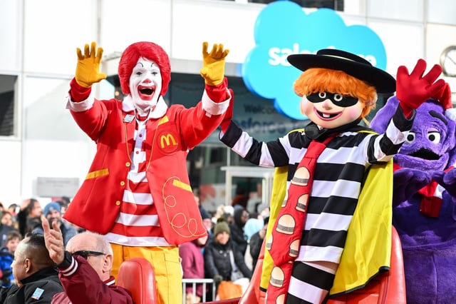 Ronald McDonald, Hamburglar and Grimace attend the 96th Annual Macy&#39;s Thanksgiving Day Parade on November 24, 2022 in New York City.