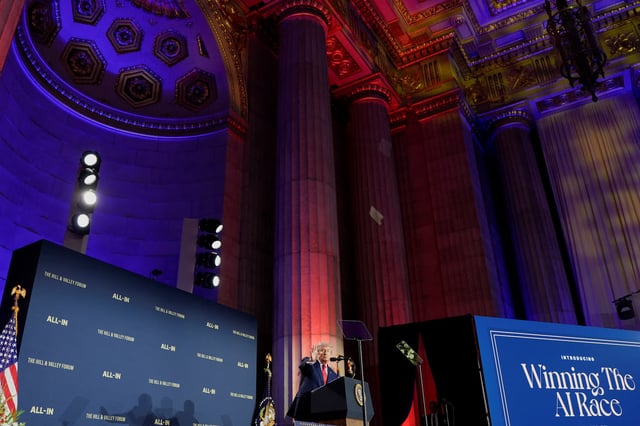U.S. President Donald Trump delivers remarks on artificial intelligence at the "Winning the AI Race" Summit in Washington D.C., U.S., July 23, 2025. REUTERS/Kent Nishimura