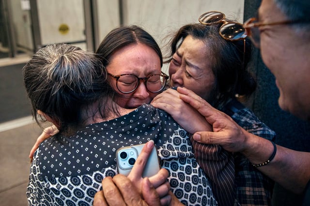 Yeonsoo Go reunites with her mother, Episcopal priest the Rev. Kyrie Kim after being released by U.S. Immigration and Customs Enforcement on Aug.4, 2025, in New York City.