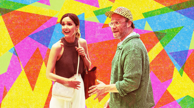 A photo illustration of Rose Byrne and Seth Rogen in &#34;Platonic.&#34;