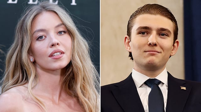 Sydney Sweeney (L) and Barron Trump (R)