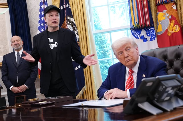 Tesla CEO Elon Musk speaks alongside U.S. President Donald Trump to reporters in the Oval Office of the White House on May 30, 2025 in Washington, DC.