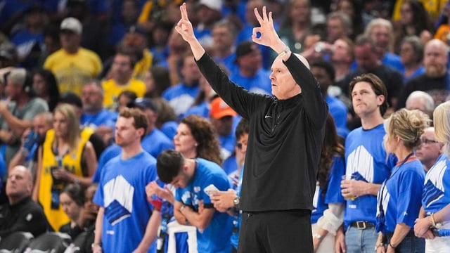 Jun 22, 2025; Oklahoma City, Oklahoma, USA; Indiana Pacers head coach Rick Carlisle gestures during the first half of game seven of the 2025 NBA Finals against the Oklahoma City Thunder at Paycom Center. Mandatory Credit: Kyle Terada-Imagn Images