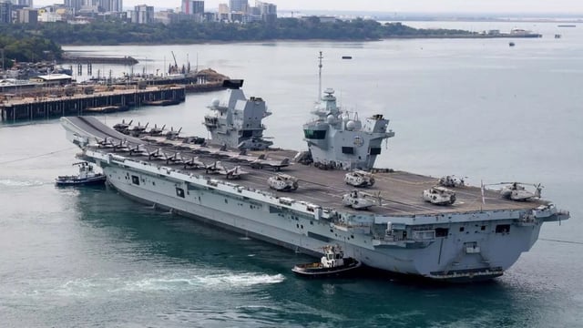Image released by the Royal Navy announcing the HMS Prince of Wales’ departure from Darwin, in Australia’s Northern Territory, to proceed northwards into the western Pacific. (Image credit: Royal Navy)