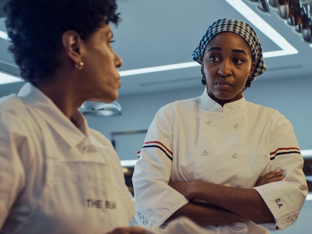 Liza Colón-Zayas as Tina and Ayo Edebiri as Sydney in season three of "The Bear."