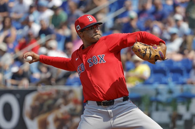 Mar 13, 2025; Port St. Lucie, Florida, USA; Boston Red Sox pitcher Isaiah Campbell throws a pitch during fifth inning against the New York Mets at Clover Park. Mandatory Credit: Reinhold Matay-Imagn Images/File Photo