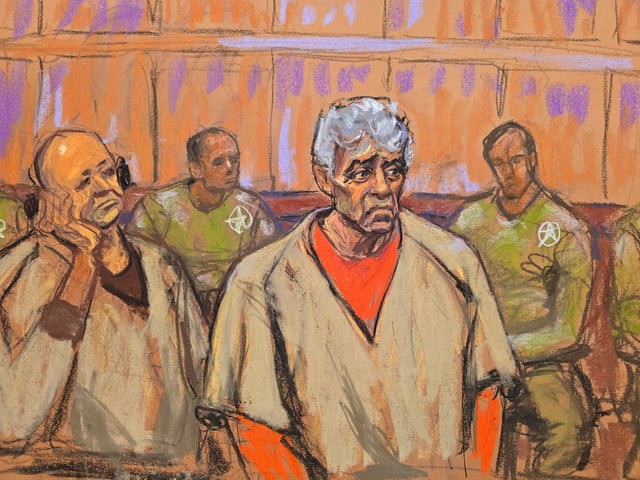Alleged Mexican drug lord Rafael Caro Quintero and his nephew Ismael Quintero Arellanes appear together during a hearing in Brooklyn Federal Court, in New York City, U.S., March 26, 2025 in this courtroom sketch. REUTERS/Jane Rosenberg/File Photo