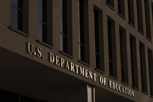The headquarters of the U.S. Department of Eduction, which were ordered closed for the day for what officials described as security reasons amid large-scale layoffs, are seen Wednesday, March 12, 2025, in Washington. (AP Photo/Mark Schiefelbein)