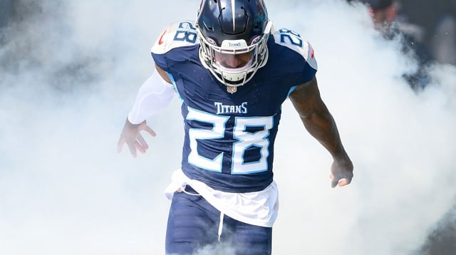 Oct 13, 2024; Nashville, Tennessee, USA; Tennessee Titans safety Quandre Diggs (28) runs out during player introductions against the Indianapolis Colts at Nissan Stadium. Mandatory Credit: Steve Roberts-Imagn Images