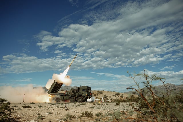 The Global Mobile Artillery Rocket System (GMARS) live fired for the first time at White Sands Missile Range, New Mexico. Photo: U.S. Army.