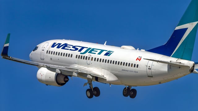 WestJet plane during takeoff.