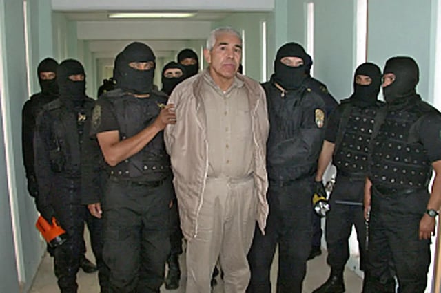 Rafael Caro Quintero, who was allegedly  involved in the 1985 murder of a DEA agent, is pictured in custody in Mexico. (Mexican Federal Preventive Police)