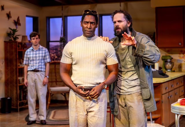 Austin (Jack Ball), Saul Kimmer (Joshua L. Green) and Lee (Ben Page) in Sam Shepard&#39;s play &#34;True West&#34; in the Paramount&#39;s Copley Theatre in Aurora. (Brett Beiner)