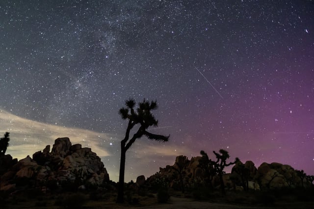An August 2024 Perseids Meteor shower in Joshua Tree coincided with a northern lights event. 