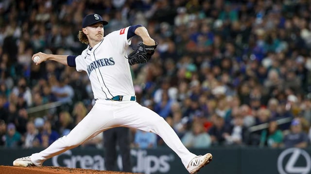 May 31, 2025; Seattle, Washington, USA; Seattle Mariners starting pitcher Bryce Miller (50) throws against the Minnesota Twins during the fourth inning at T-Mobile Park. Mandatory Credit: Joe Nicholson-Imagn Images