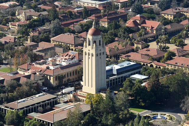 The Hoover Tower rises above Stanford University in this aerial photo in Stanford, California, U.S. on January 13, 2017. Picture taken January 13, 2017.   REUTERS/Noah Berger/File Photo