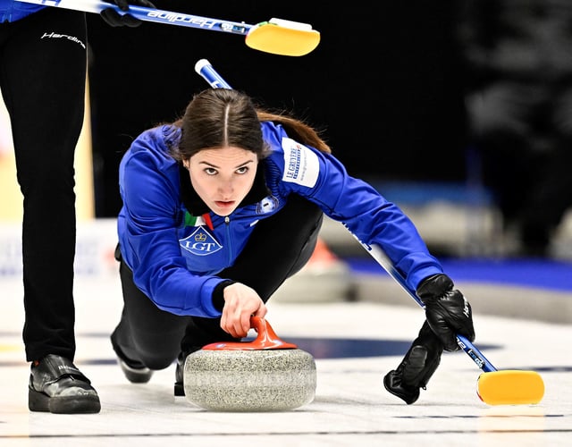 Curling - Women's Curling Championship - Italy v South Korea - Goransson Arena, Sandviken, Sweden - March 19, 2023 Italy's Skip Stefania Constantini in action during their match against South Korea Jonas Ekstromer/TT News Agency via REUTERS/File Photo