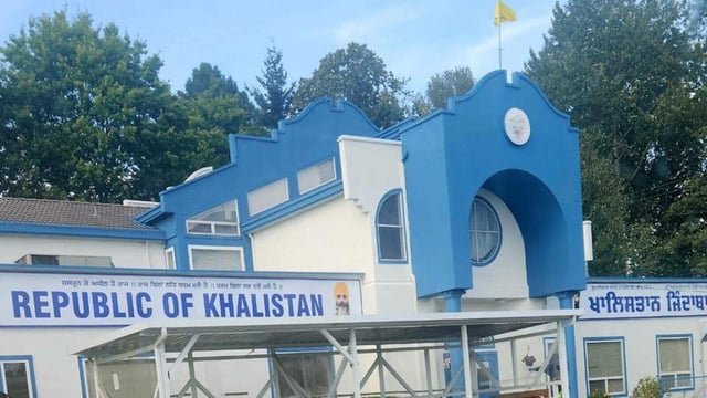 The controversial signage on a structure at the Guru Nanak Sikh Gurdwara in Surrey, British Columbia. (Supplied photo)