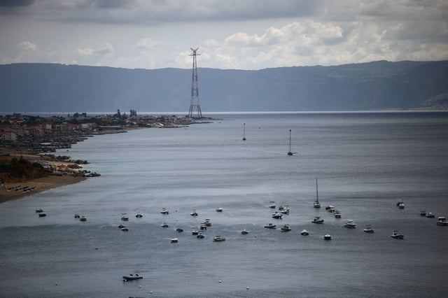A general view shows the Strait of Messina, Italy, August 5, 2025. The area is part of the planned site for a suspension bridge connecting Sicily to mainland Italy, with construction expected to begin in the second half of 2025. REUTERS/Yara Nardi