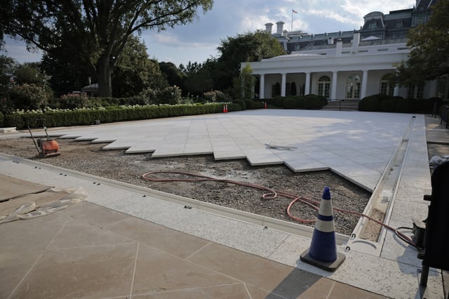 The White House Rose Garden being paved over on July 23, 2025 in Washington, DC.