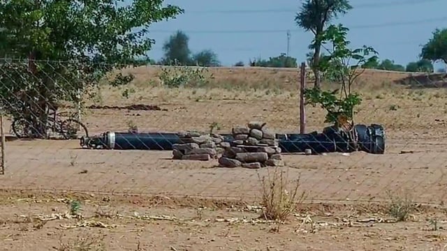Fragment of a large Pakistani missile destroyed by Indian Armed Forces at Pokhran in Jaisalmer during Op Sindoor | ANI