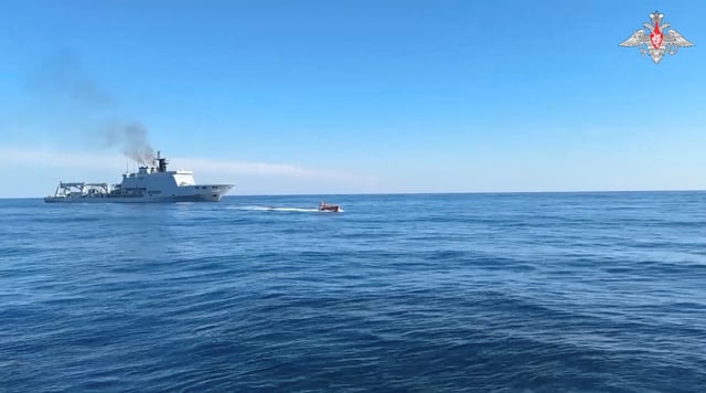 The Chinese Navy submarine rescue vessel Xihu takes part in joint search and rescue drills with the Russian Navy as part of the exercises "Maritime Interaction-2025", in the Sea of Japan, in this still image taken from video released August 5, 2025. Russian Defence Ministry/Handout via REUTERS/File Photo