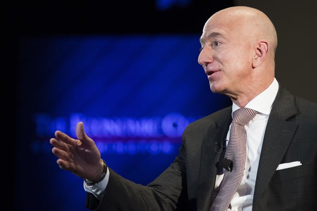 Jeff Bezos, Amazon founder and CEO, speaks at The Economic Club of Washington&#39;s Milestone Celebration in Washington.